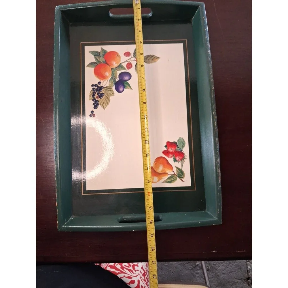 Wooden Serving Display Tray Green With Fruit Motif